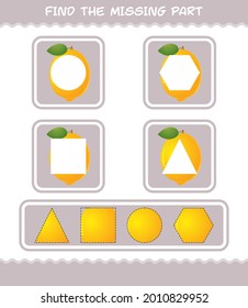Find the missing parts of cartoon lemon. Searching game. Educational game for pre shool years kids and toddlers