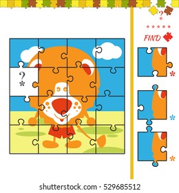 Find missing piece for Children with leo. Illustration of educational task for children