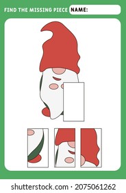 Find the missing piece and complete the picture. Puzzle kids activity. transport theme. Funny little gnome. Activity for pre school years kids. Educational and logical game for kids.  A4 paper