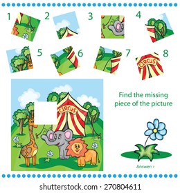 Find missing piece - Puzzle game for Children with animals and circus