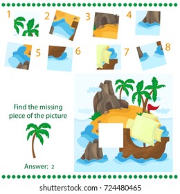 Find missing piece - Puzzle game for Children - Tropical Island and Ship