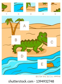 Find the missing pieces. Crocodile. Educational children game. 