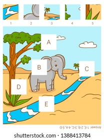 Find the missing pieces. Elephant. Educational children game. 