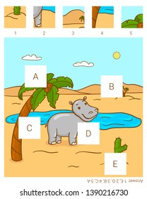 Find the missing pieces. Hippopotamus. Educational children game. 