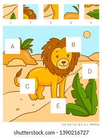 Find the missing pieces. Lion. Educational children game. 