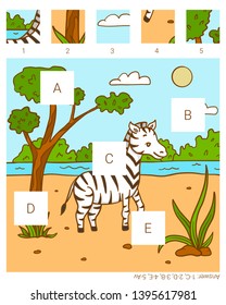 Find the missing pieces. Zebra. Educational children game. 