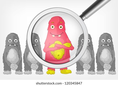 Find Monster Concept. Grey Gradient Background. Vector EPS 10.