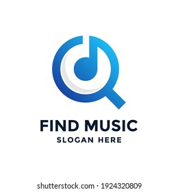 Find music logo design template. Musical icon with magnifying glass combination.