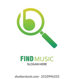 Find music logo design template. Musical icon with magnifying glass combination