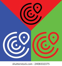 Find my gadget app vector icon, Outline style, isolated on Red, Green and Blue Background.