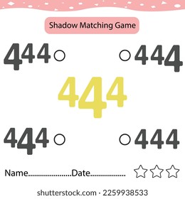 Buscar El Número 4 Encontrar Sombra Correcta Y Coincidir Con La Sombra Correcta De Friut. Juego Educativo para Niños. Ilustración de hoja de cálculo imprimible. Juego de aprendizaje