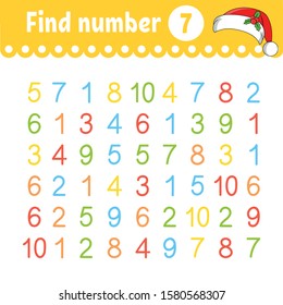 Find number. Education developing worksheet. Activity page with pictures. Game for children. Isolated vector illustration. Funny character. Cartoon style.