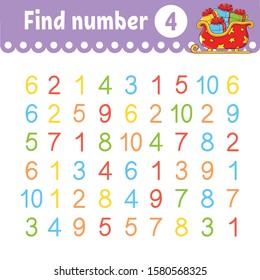 Find number. Education developing worksheet. Activity page with pictures. Game for children. Isolated vector illustration. Funny character. Cartoon style.