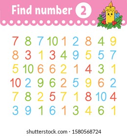 Find number. Education developing worksheet. Activity page with pictures. Game for children. Isolated vector illustration. Funny character. Cartoon style.