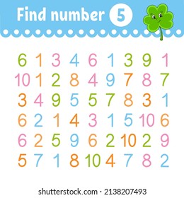 Find number. Education developing worksheet. Activity page with pictures. Game for children. Color isolated vector illustration. Funny character. cartoon style.
