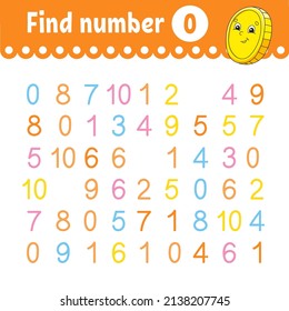 Find number. Education developing worksheet. Activity page with pictures. Game for children. Color isolated vector illustration. Funny character. cartoon style.