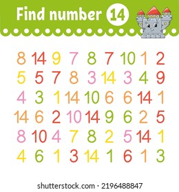 Find Number. Education Developing Worksheet. Activity Page With Pictures. Game For Children. Funny Character. Cartoon Style. Vector Illustration.