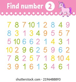 Find Number. Education Developing Worksheet. Activity Page With Pictures. Game For Children. Funny Character. Cartoon Style. Vector Illustration.