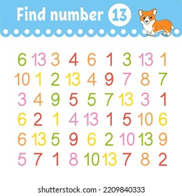 Find Number. Education Developing Worksheet. Activity Page With Pictures. Game For Children. Funny Character. Cartoon Style. Vector Illustration.