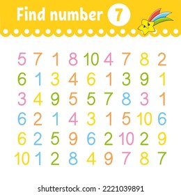 Find number. Education developing worksheet. Activity page with pictures. Game for children. Funny character. cartoon style. Vector illustration.