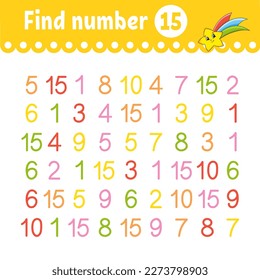 Find number. Education developing worksheet. Activity page with pictures. Game for children. Funny character. cartoon style. Vector illustration.