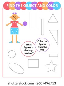 Find the object and color. Coloring page. Boy