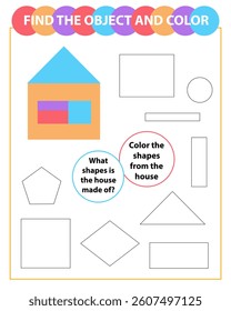 Find the object and color. Coloring page. House.