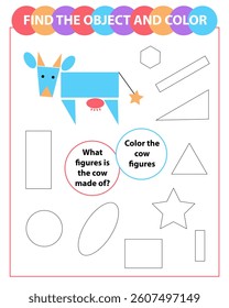 Find the object and color. Coloring page. Cow