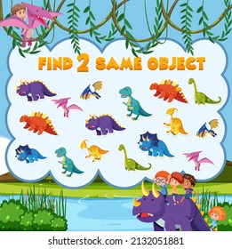 Find object game template of dinosaur illustration