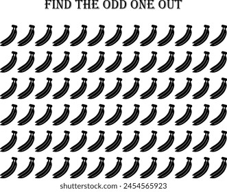 find the odd one out banana. Brain teaser activity game for kids. Vector illustration isolated on white background.