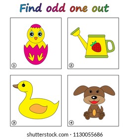 Find odd one out - game for kids. Worksheet. Visual Educational Game for children.