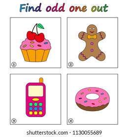 Find odd one out - game for kids. Worksheet. Visual Educational Game for children.