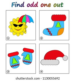 Find odd one out - game for kids. Worksheet. Visual Educational Game for children.