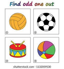 Find odd one out - game for kids. Worksheet. Visual Educational Game for children.