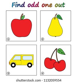 Find odd one out - game for kids. Worksheet. Visual Educational Game for children.