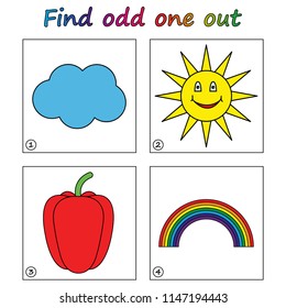 Find odd one out - game for kids. Worksheet. Visual Educational Game for children.