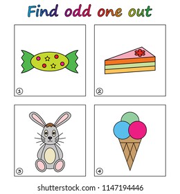Find odd one out - game for kids. Worksheet. Visual Educational Game for children.