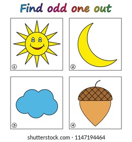 Find odd one out - game for kids. Worksheet. Visual Educational Game for children.