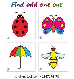 Find odd one out - game for kids. Worksheet. Visual Educational Game for children.