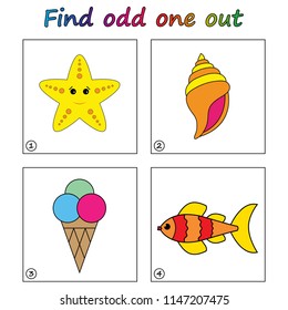 Encuentra uno extraño - juego para niños. Hoja de cálculo. Juego educativo visual para niños.