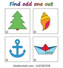 Find odd one out - game for kids. Worksheet. Visual Educational Game for children.