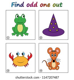 Find odd one out - game for kids. Worksheet. Visual Educational Game for children.