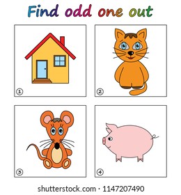 Find odd one out - game for kids. Worksheet. Visual Educational Game for children.
