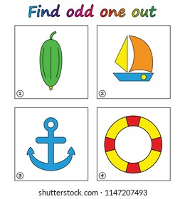 Find odd one out - game for kids. Worksheet. Visual Educational Game for children.