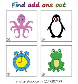 Find odd one out - game for kids. Worksheet. Visual Educational Game for children.