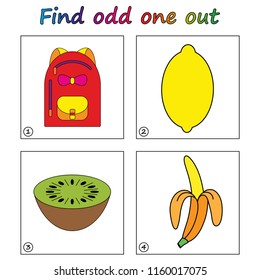 Find odd one out - game for kids. Worksheet. Visual Educational Game for children.
