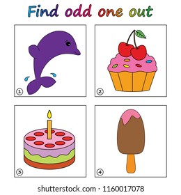 Find odd one out - game for kids. Worksheet. Visual Educational Game for children.
