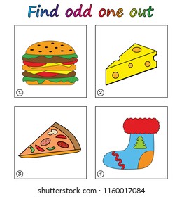 Find odd one out - game for kids. Worksheet. Visual Educational Game for children.

