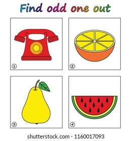 Find odd one out - game for kids. Worksheet. Visual Educational Game for children.
