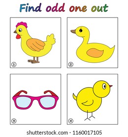 Find odd one out - game for kids. Worksheet. Visual Educational Game for children.
